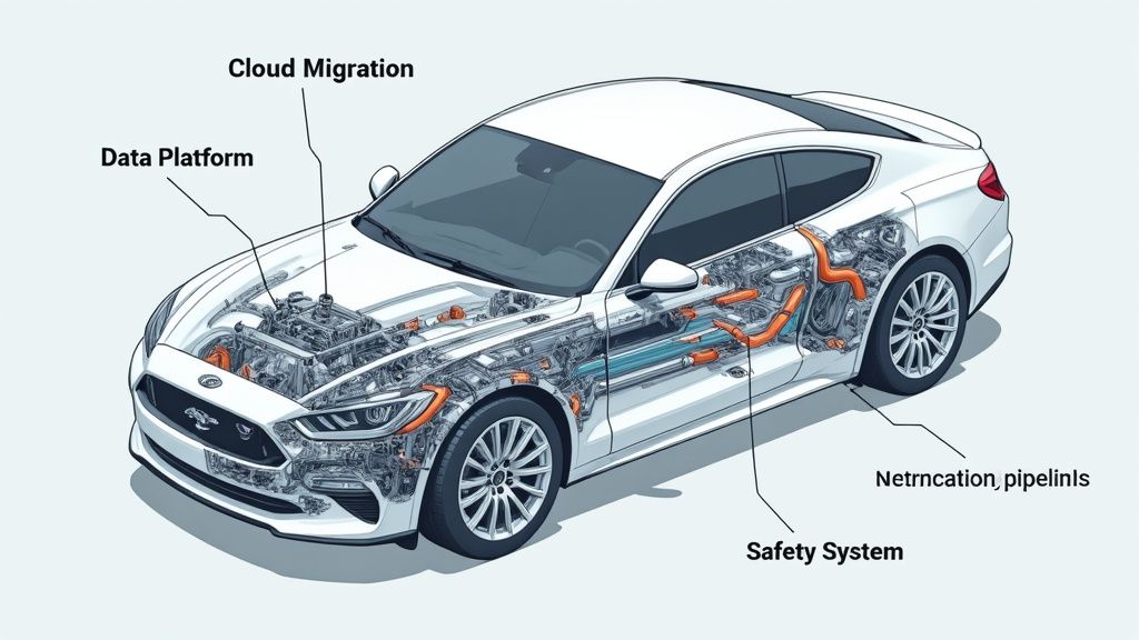 Four interconnected blocks representing the core components of data modernization.