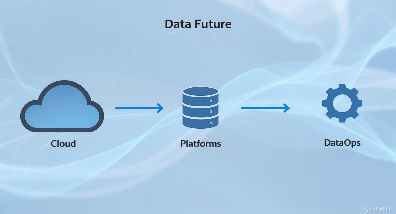 Diagram illustrating the data future, showing a flow from Cloud to Platforms and then to DataOps.