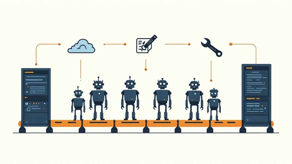 A person at a desk using a calculator with charts and graphs in the background, symbolizing financial analysis and ROI calculation.