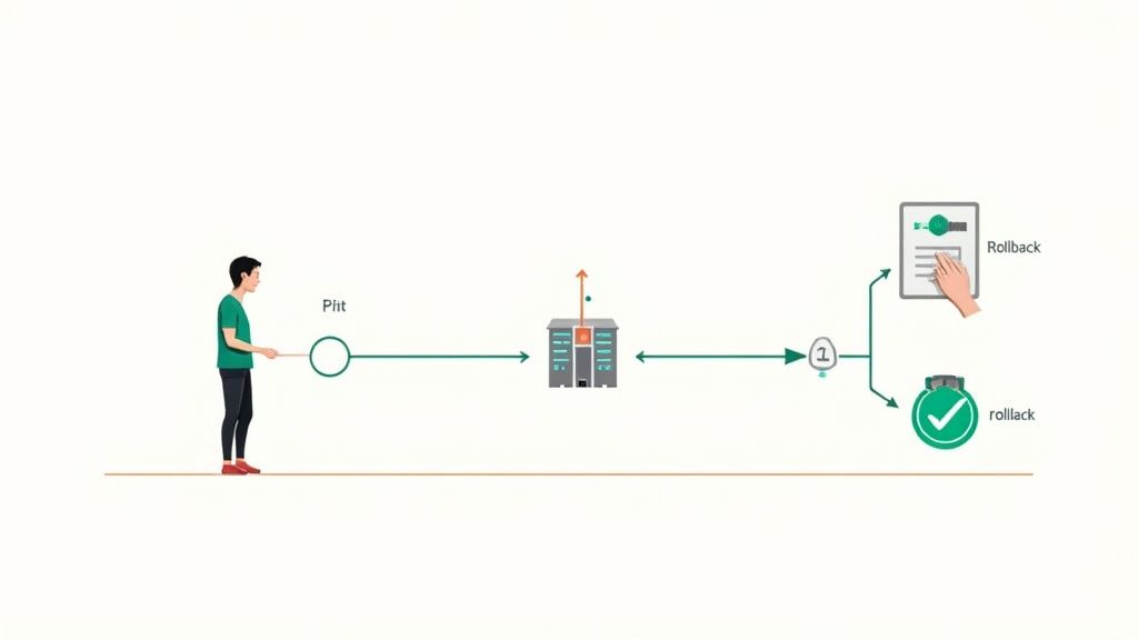 A network engineer managing cables in a secure data center.