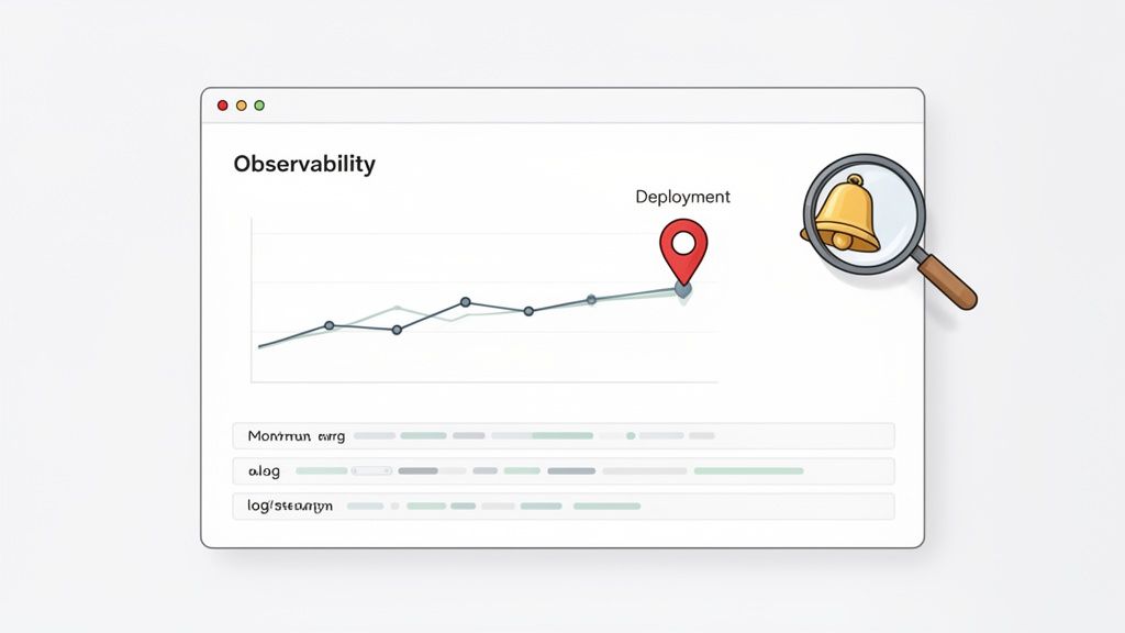 A diagram illustrating the concept of feature flags, showing a toggle switch that either enables or disables a new feature for different user segments.