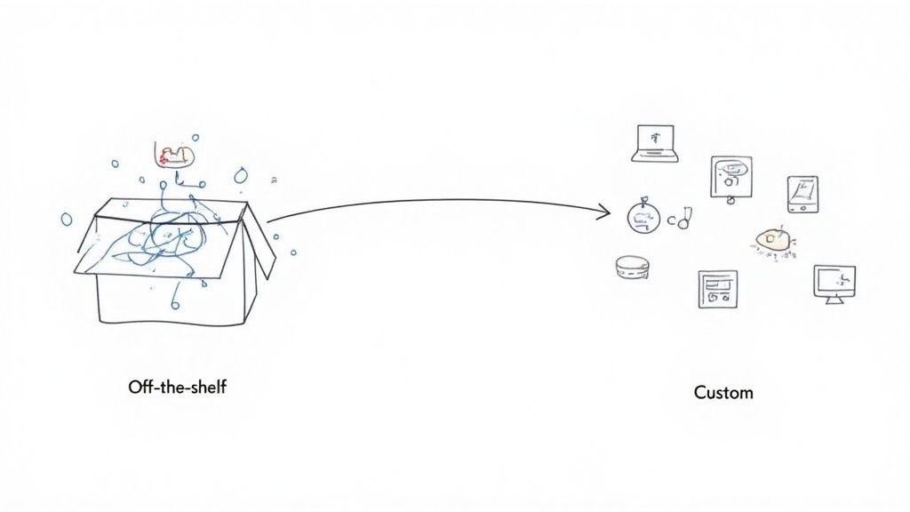 Two puzzle pieces, one perfectly fitting and one slightly off, symbolizing the difference between custom and off-the-shelf integration.