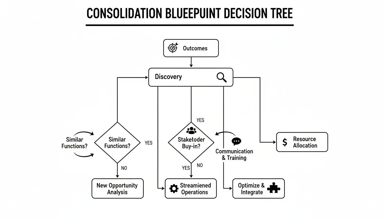 Flowchart illustrating a consolidation blueprint decision tree process.