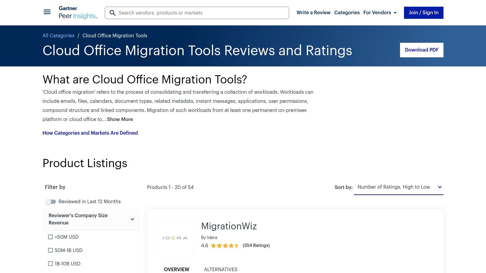 Gartner Peer Insights – Cloud Office/Workload Migration Tools