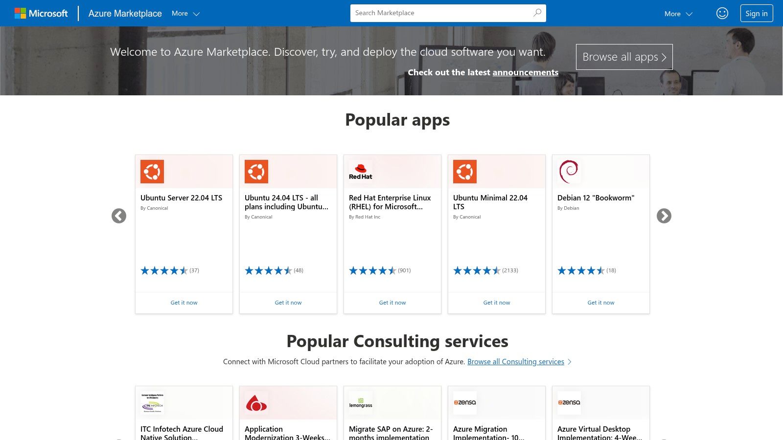 Azure Marketplace - SolarWinds Database Performance Analyzer and others