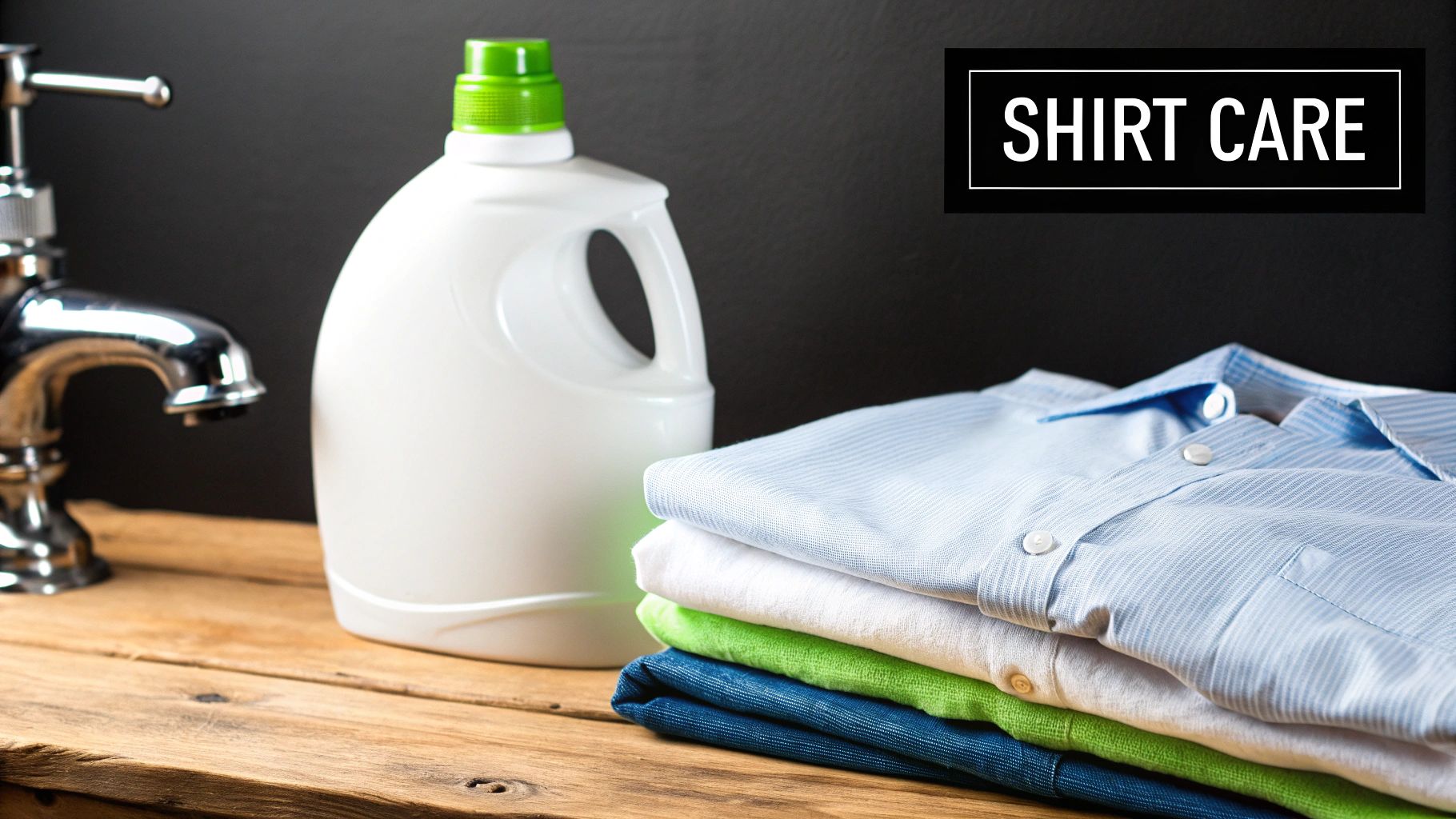 A neatly folded stack of long sleeve button up shirts.