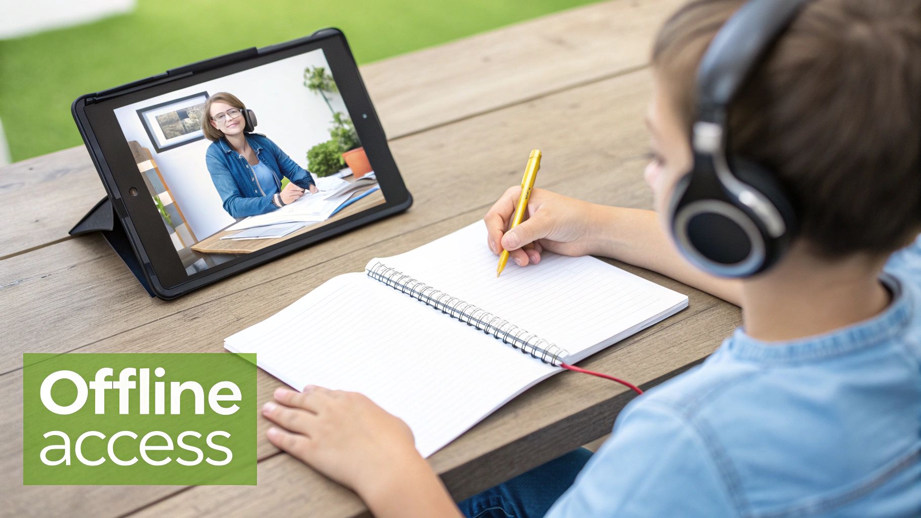 A student studying on a laptop in a modern library setting.