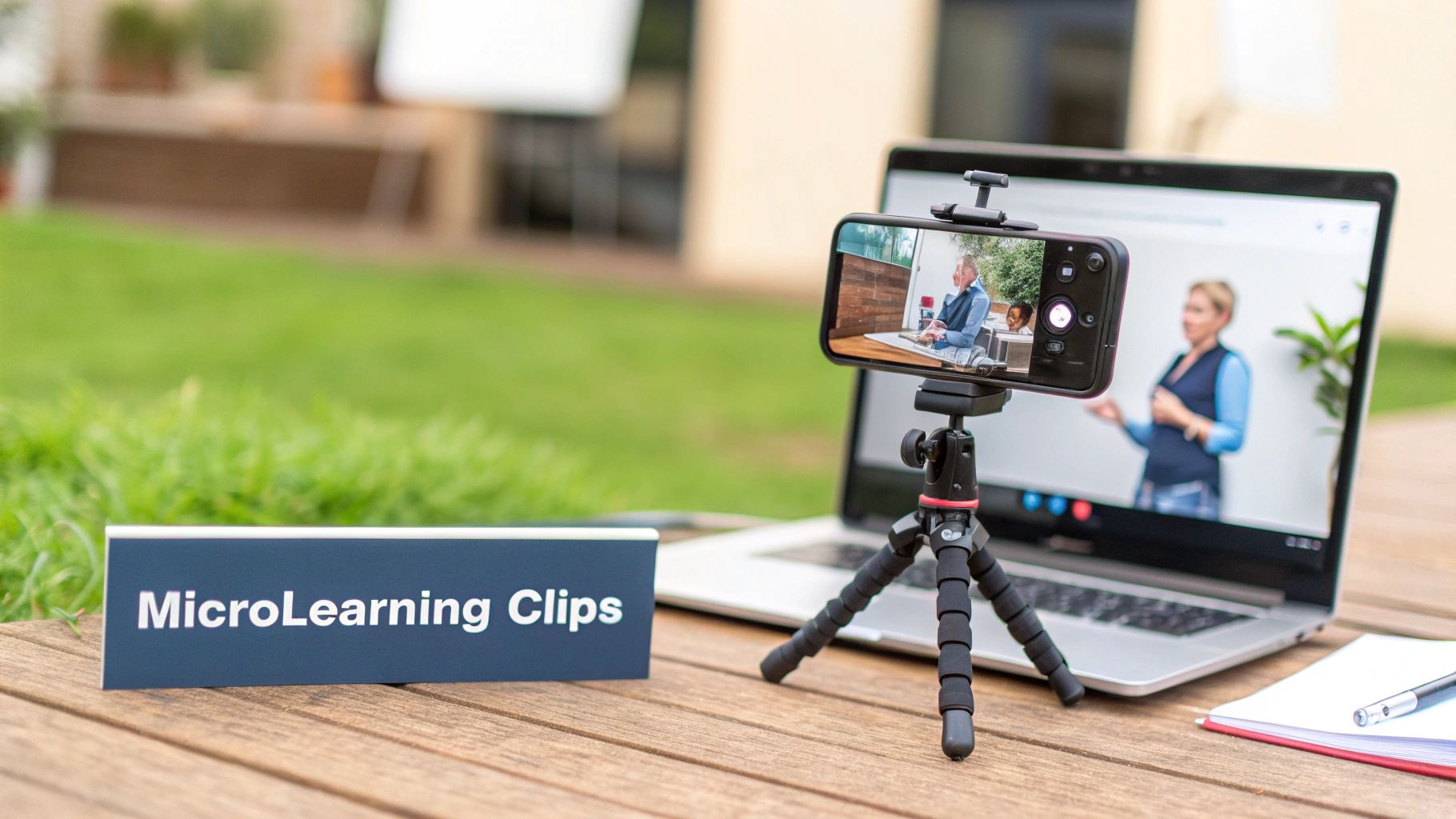 Man recording a training video with a smartphone on a tripod