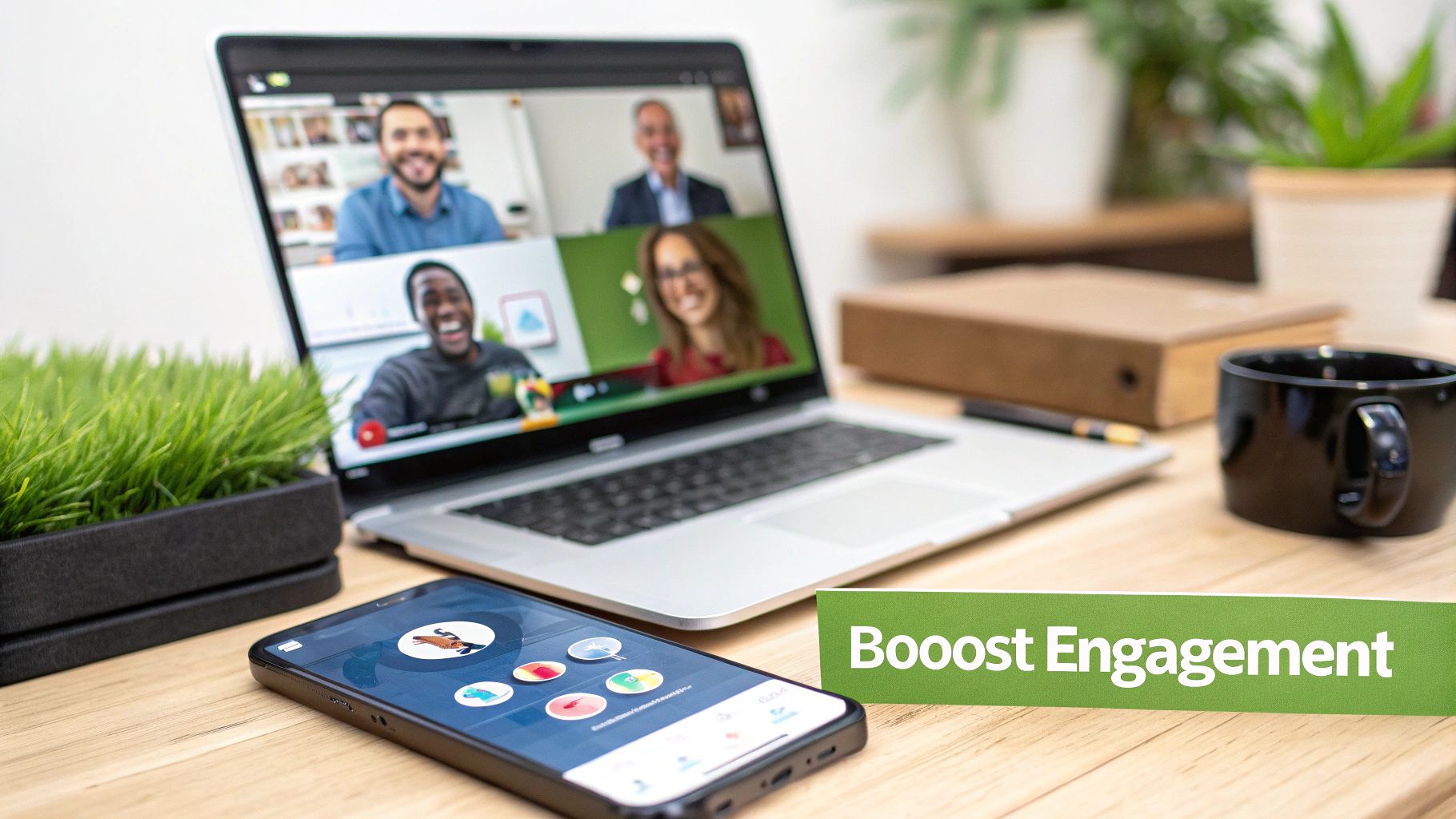 A group of colleagues collaborating and problem-solving during a training session