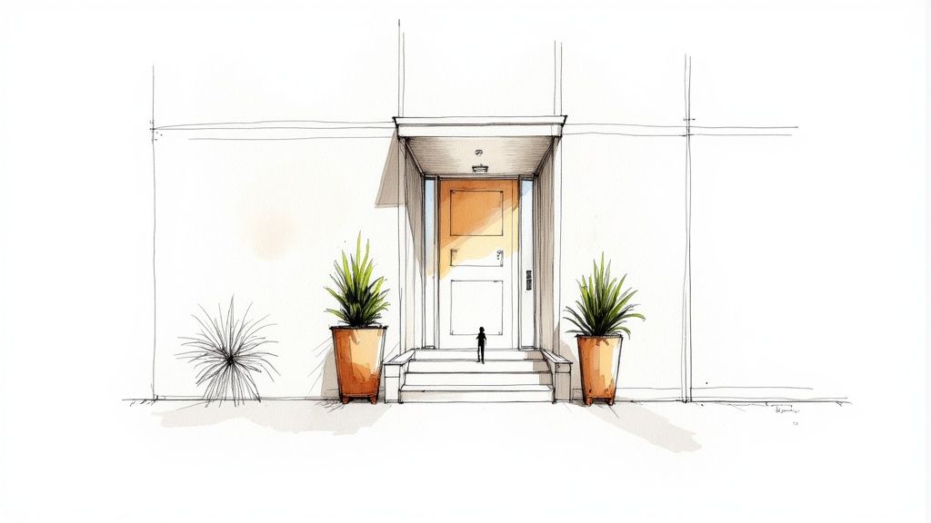 Several stylish outdoor planter pots in a well-designed New Zealand garden, showing different sizes and styles harmonising with the space.