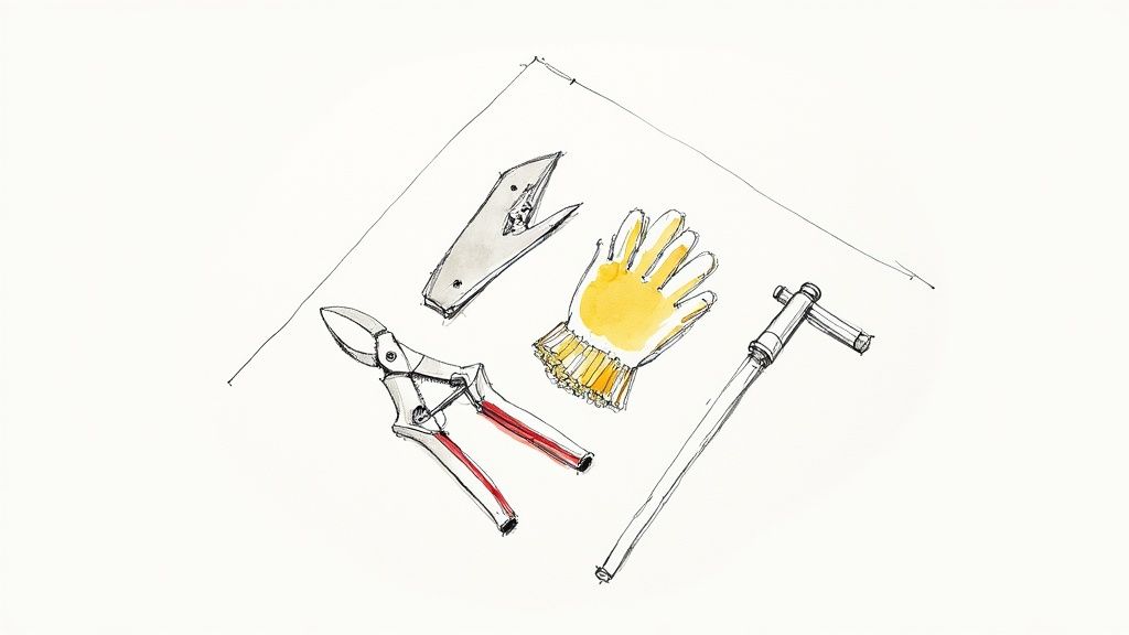 A person pruning a small tree with secateurs