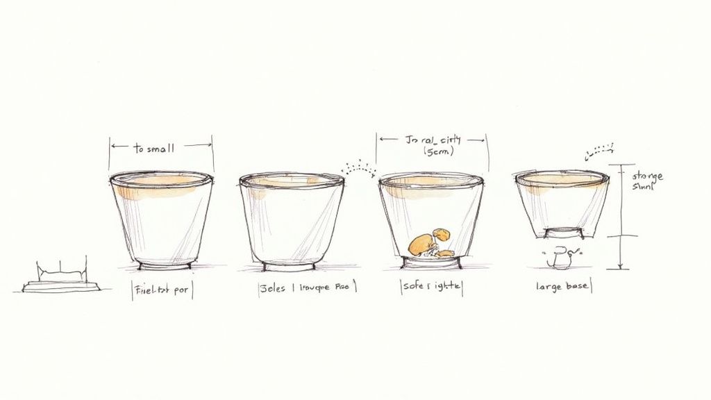 A healthy potted plant with plenty of room for its roots to grow, demonstrating proper sizing.