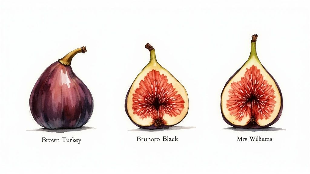 A large bowl overflowing with various types of fresh figs, showcasing different colours and sizes.