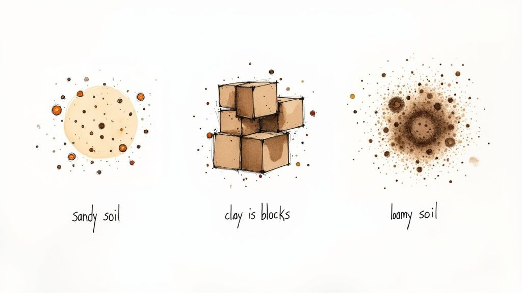 A gardener's hands holding a clump of soil, with a green garden blurred in the background.