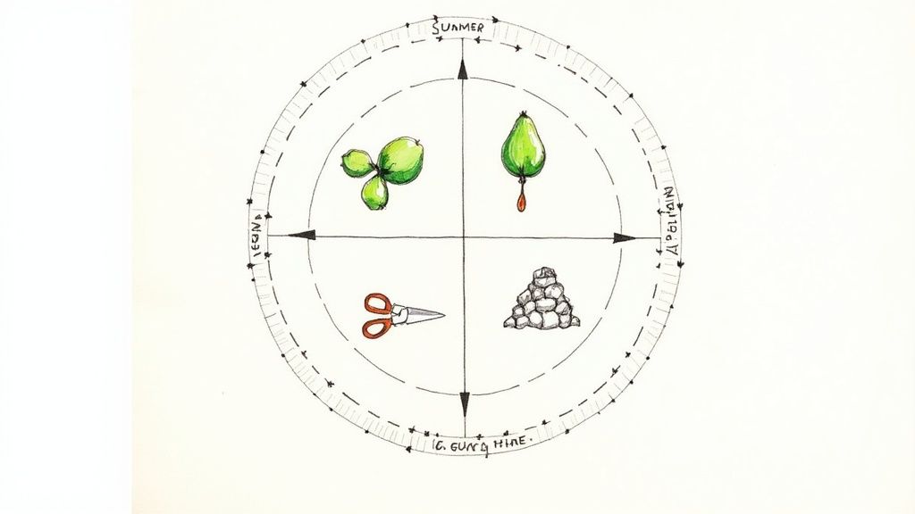 A person's hands carefully tending to the lush green leaves of a young guava tree in a garden.