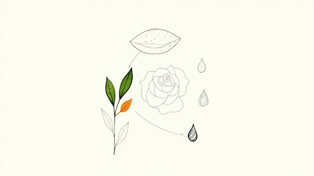 Lush green leaves being sprayed with a solution, representing the application of neem oil for plants.