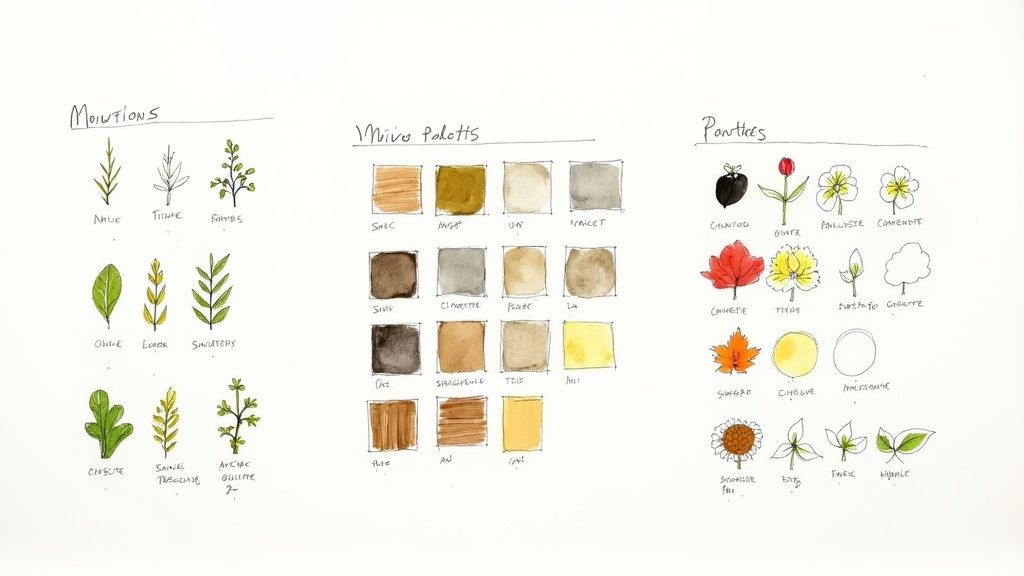 A beautifully designed garden with a mix of colourful flowers, green shrubs, and stone pavers.