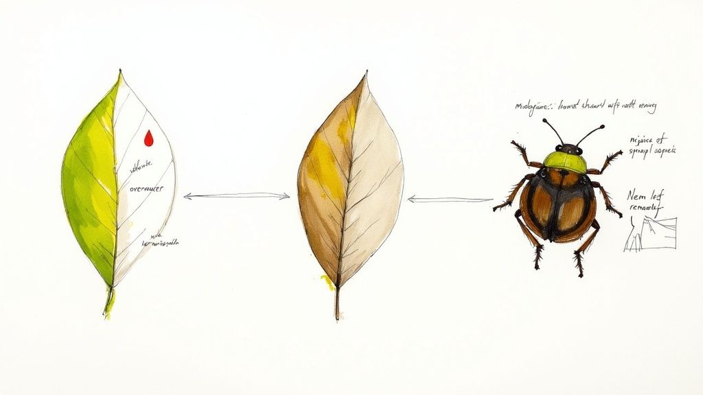 A close-up of a pandan leaf showing some brown tips, a common issue for growers.