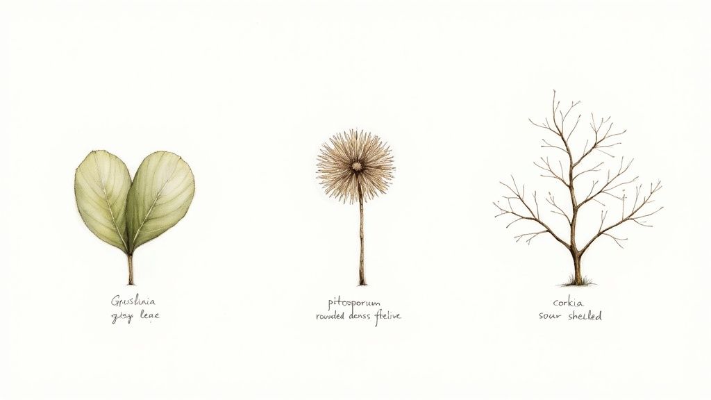 A dense, healthy Griselinia hedge with bright green leaves in a New Zealand garden.