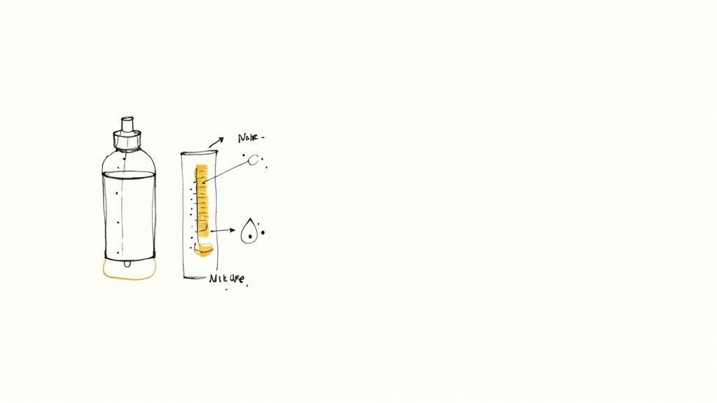 A person's hands carefully mixing neem oil and water in a spray bottle.