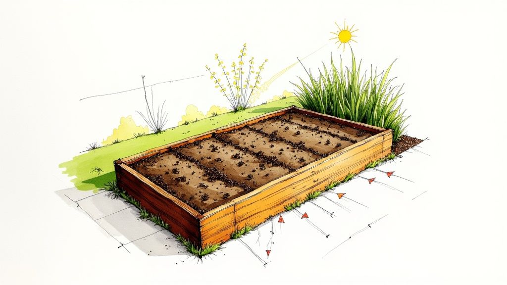 A thriving raised garden bed in a sunny New Zealand backyard.