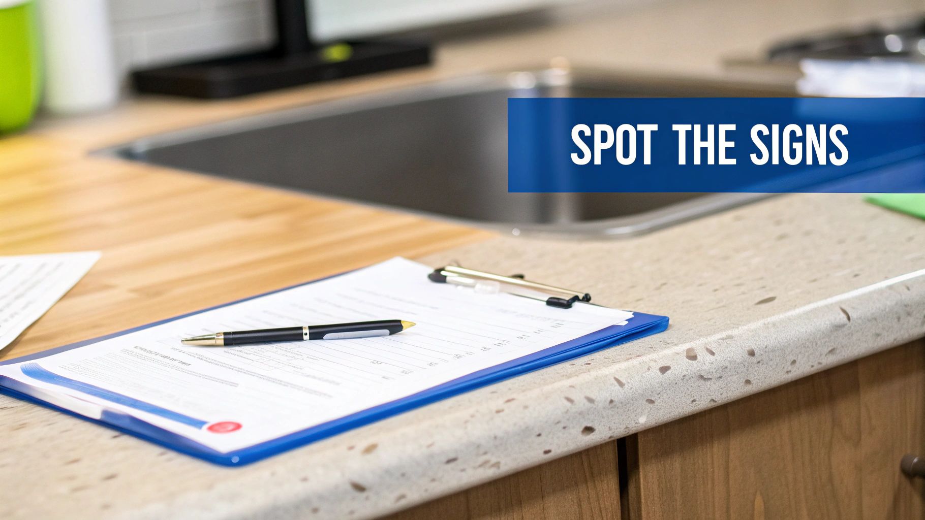 A person looking at a damp spot on a ceiling, a common sign of moisture issues that affect air quality.
