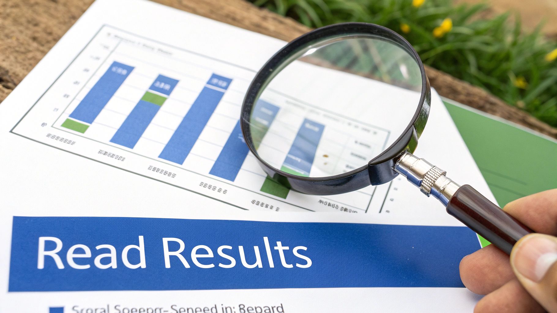 A person carefully reviewing a detailed laboratory report on a clipboard.