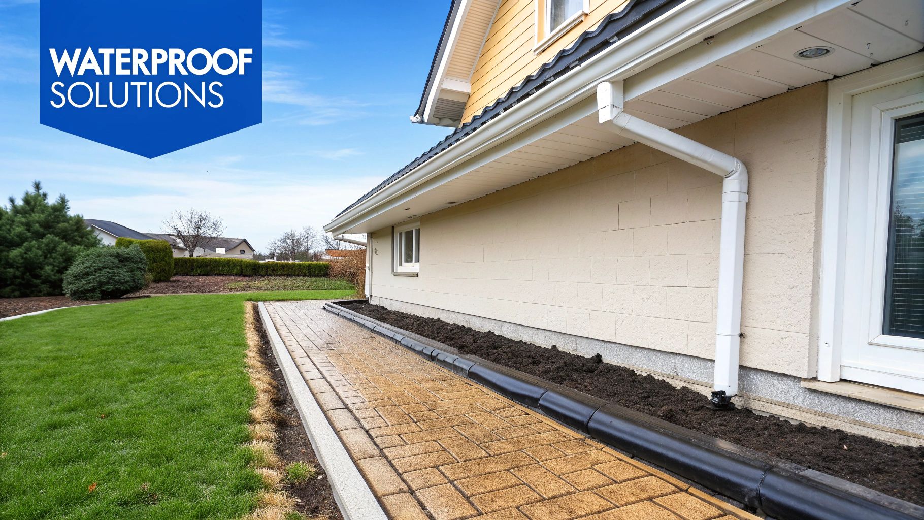 A close-up of a worker applying sealant to a foundation crack, a key solution for moisture intrusion.