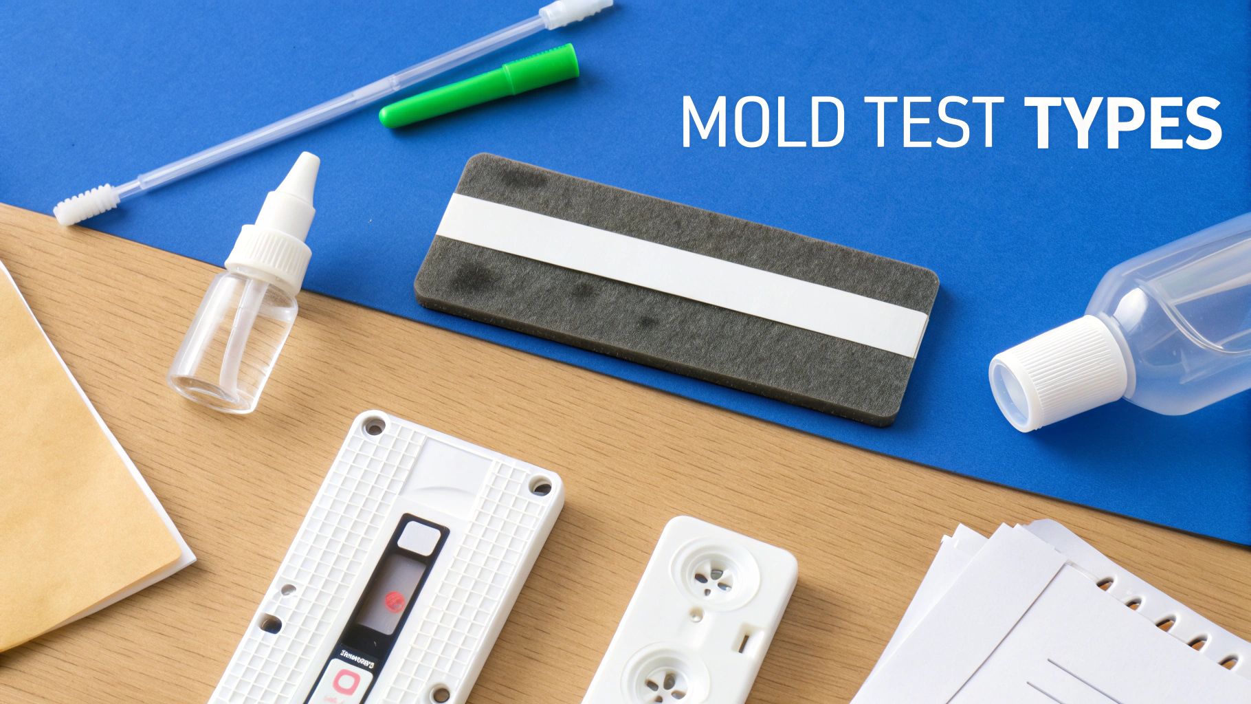 A professional mold inspector using a specialized device to take an air sample in a living room.