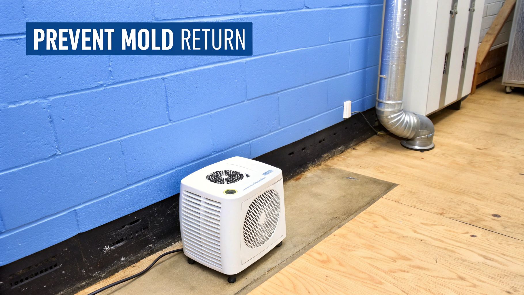A person using a dehumidifier in a clean, modern basement to control moisture levels.