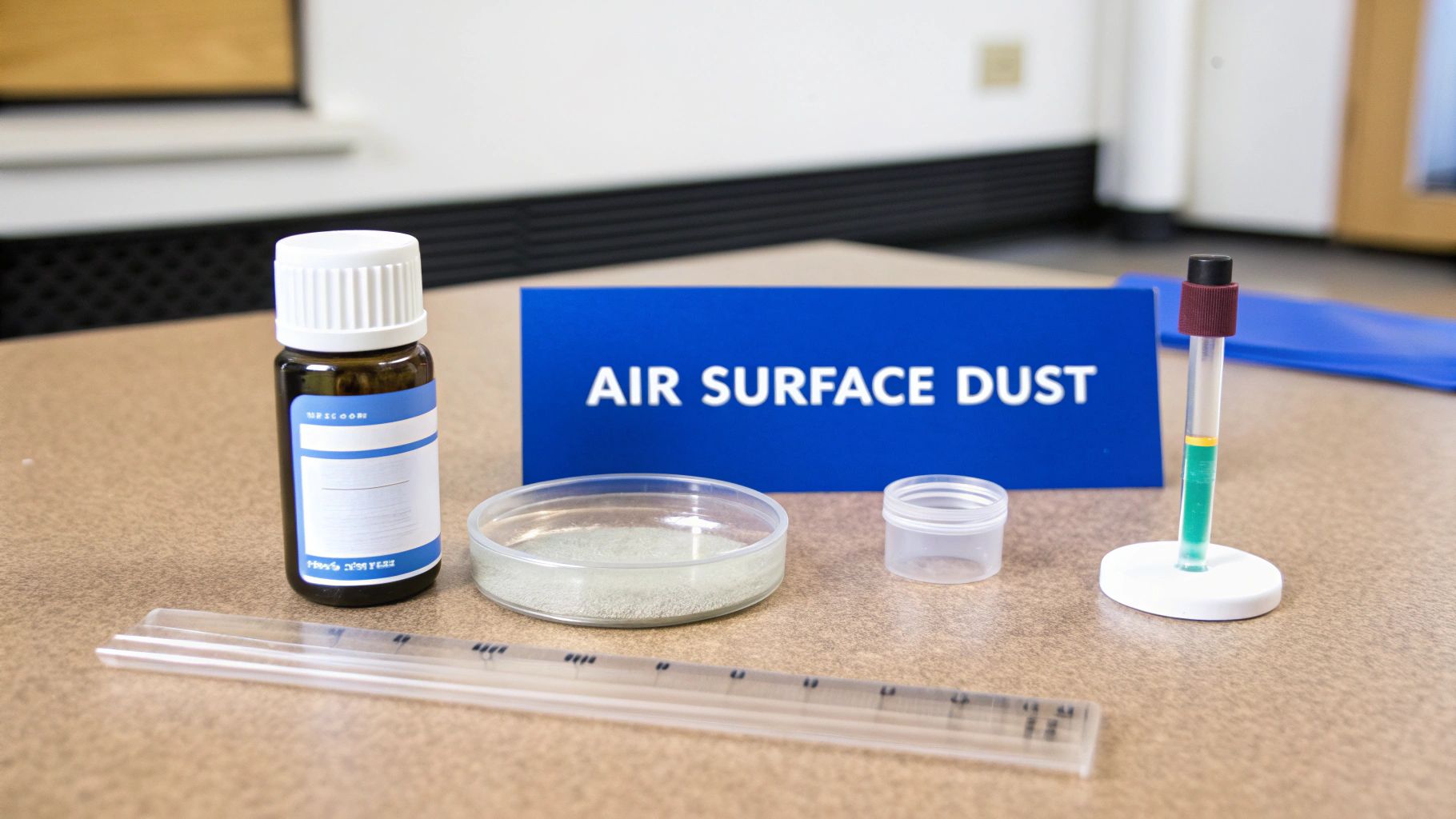 A mold testing professional collecting a sample from an indoor air quality monitor.