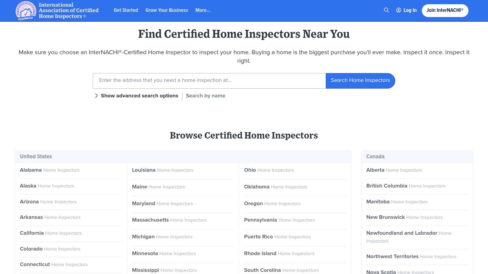 InterNACHI – Find a Certified Inspector