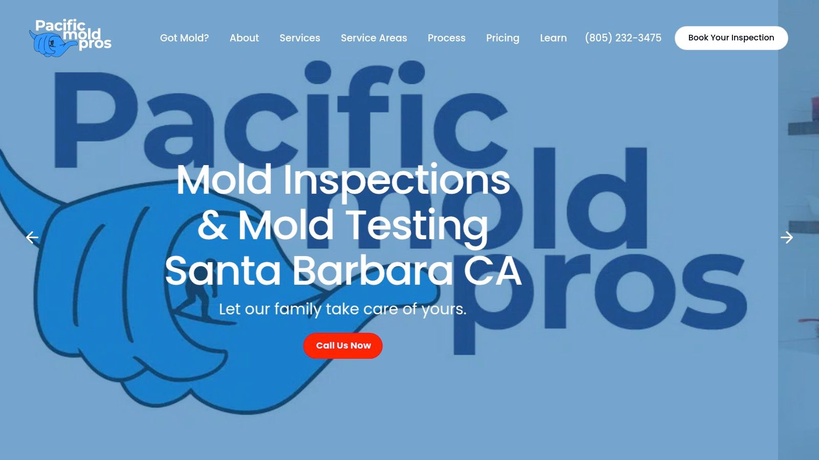 A certified mold inspector from Pacific Mold Pros using professional equipment to test air quality in a home.