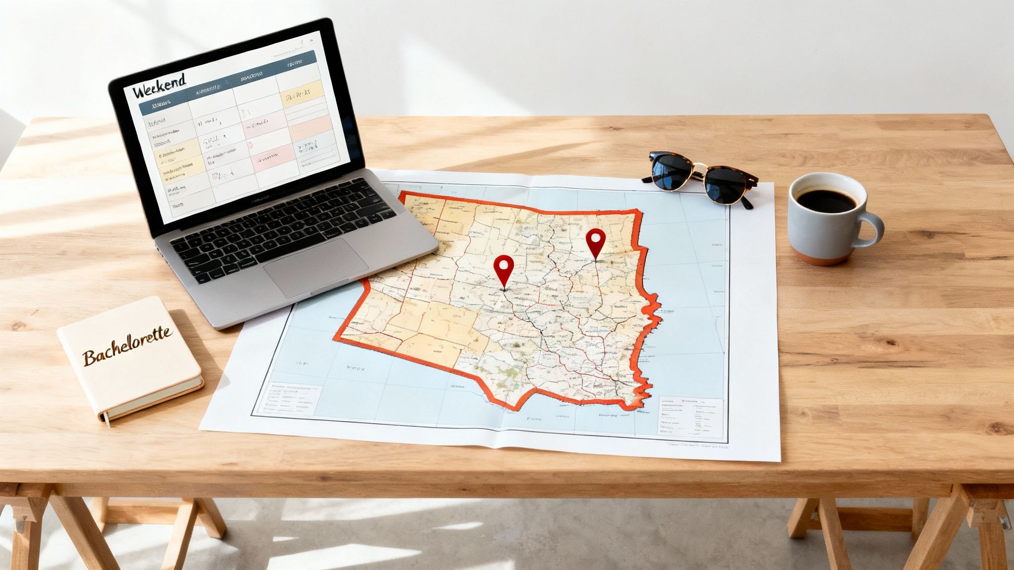 Women celebrating a bachelorette party in a stylish desert setting.