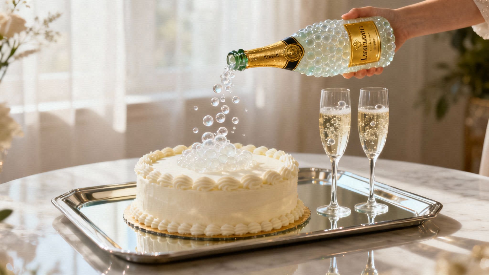 Champagne Bottle & Flutes Cake