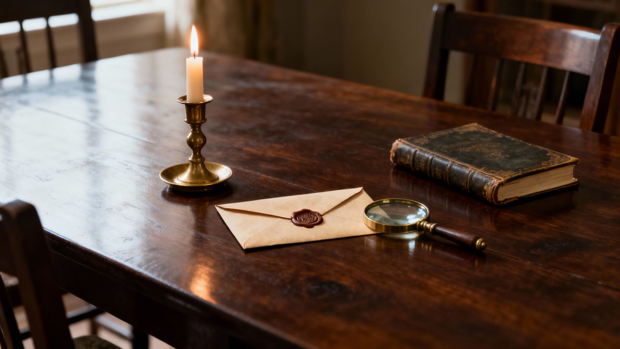 A group of friends in 1920s flapper and gangster costumes, smiling and holding props at a murder mystery dinner party.