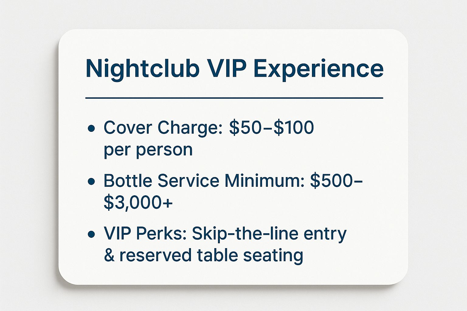 Infographic showing key data about Nightclub VIP Experience
