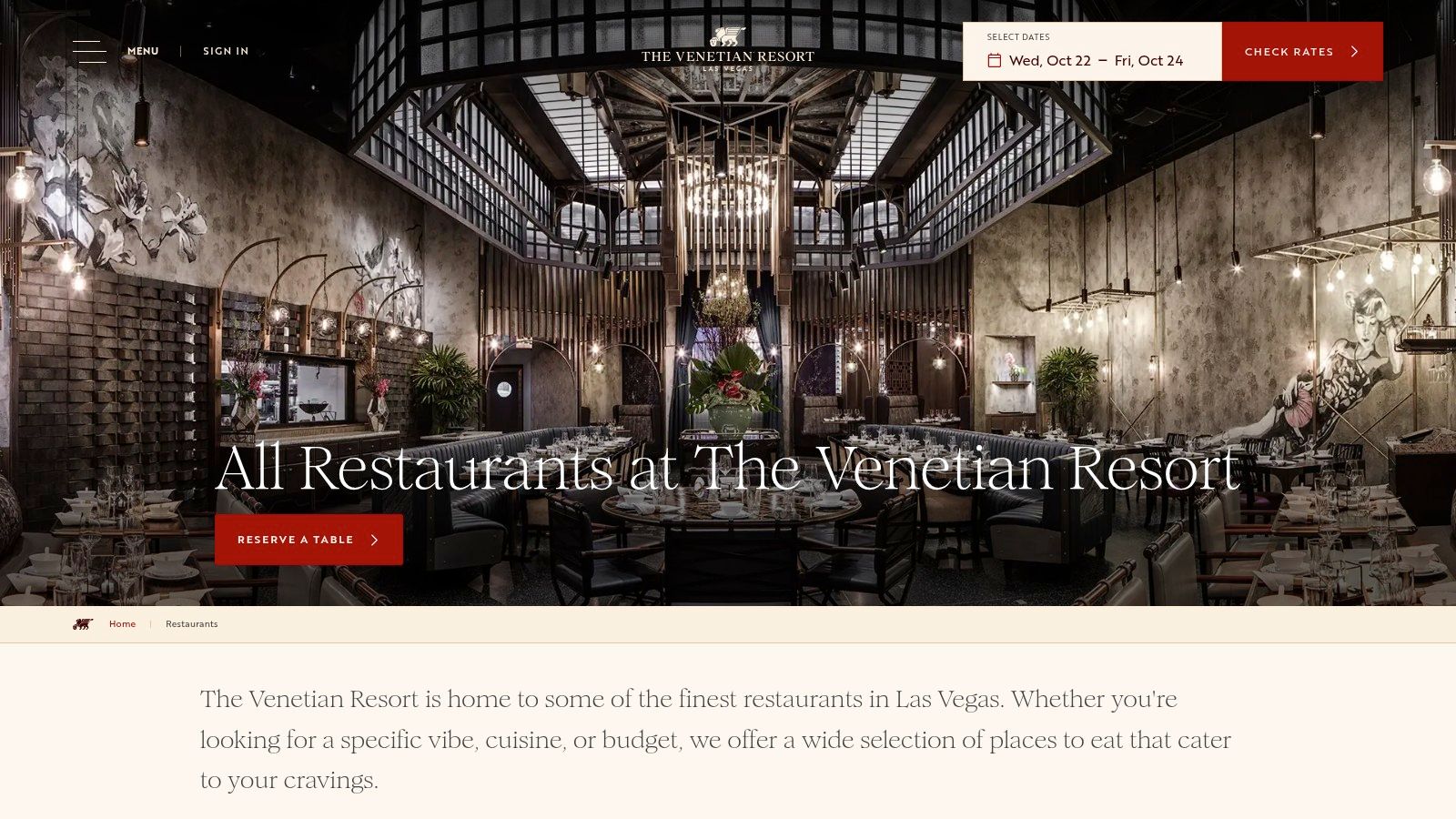 The Venetian Resort Las Vegas — Official Restaurants