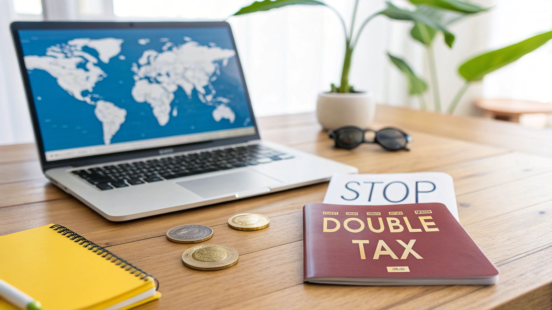 A globe with currency symbols representing international finance and tax agreements