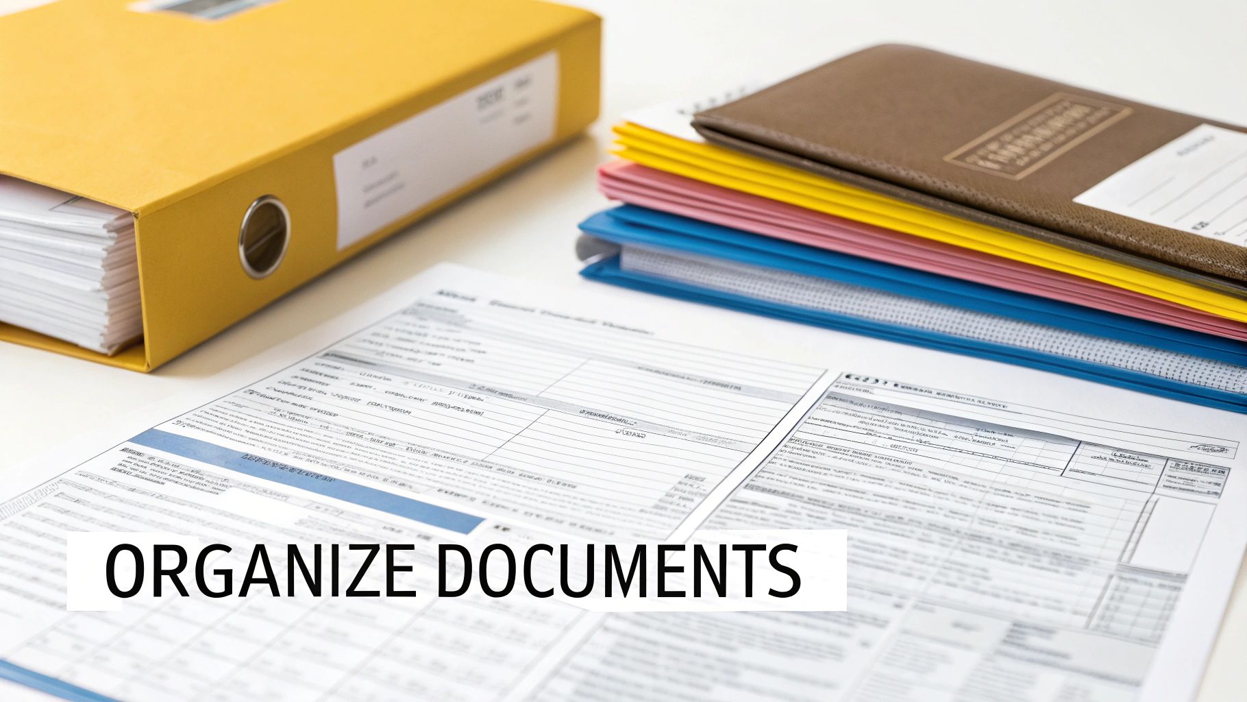 A person sitting at a desk with a laptop, calculator, and neatly organized documents, preparing to lodge a tax return.