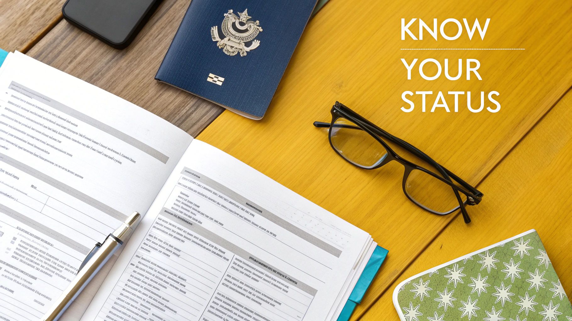 Passport, documents, glasses and phone on desk for knowing your Australian tax residency status