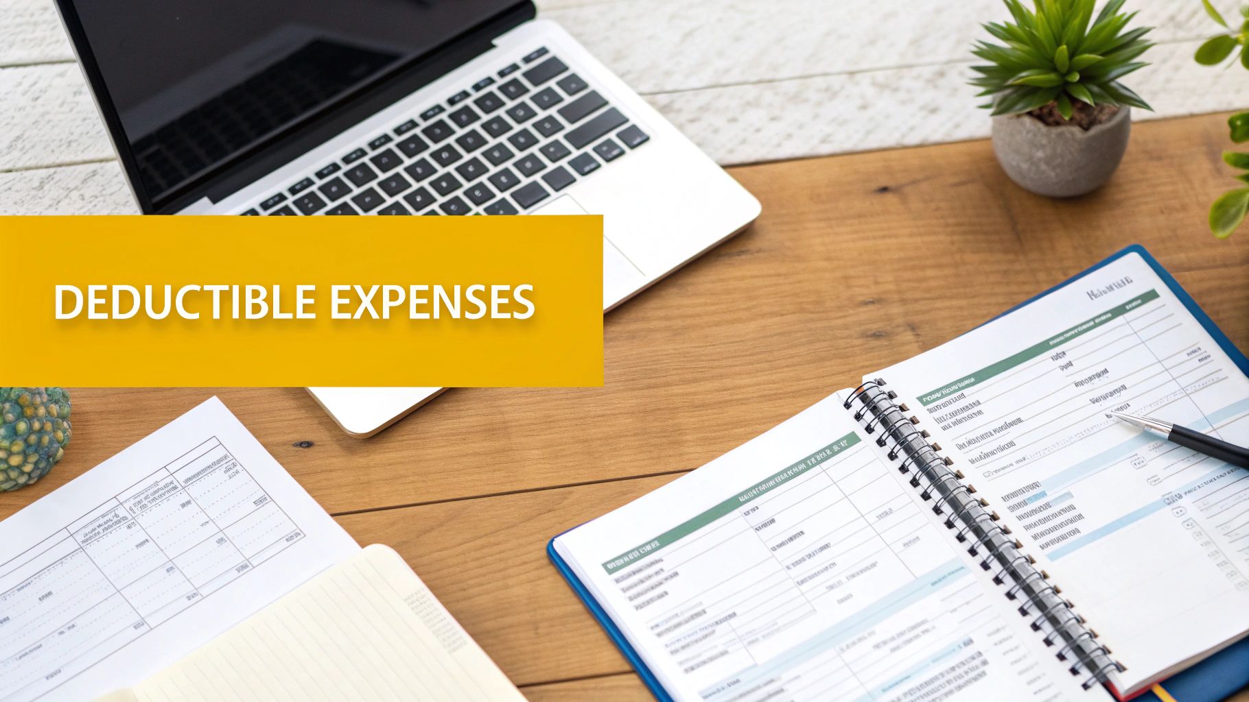 A desk with receipts, a calculator, and a notepad, symbolizing the importance of record-keeping for tax deductions.