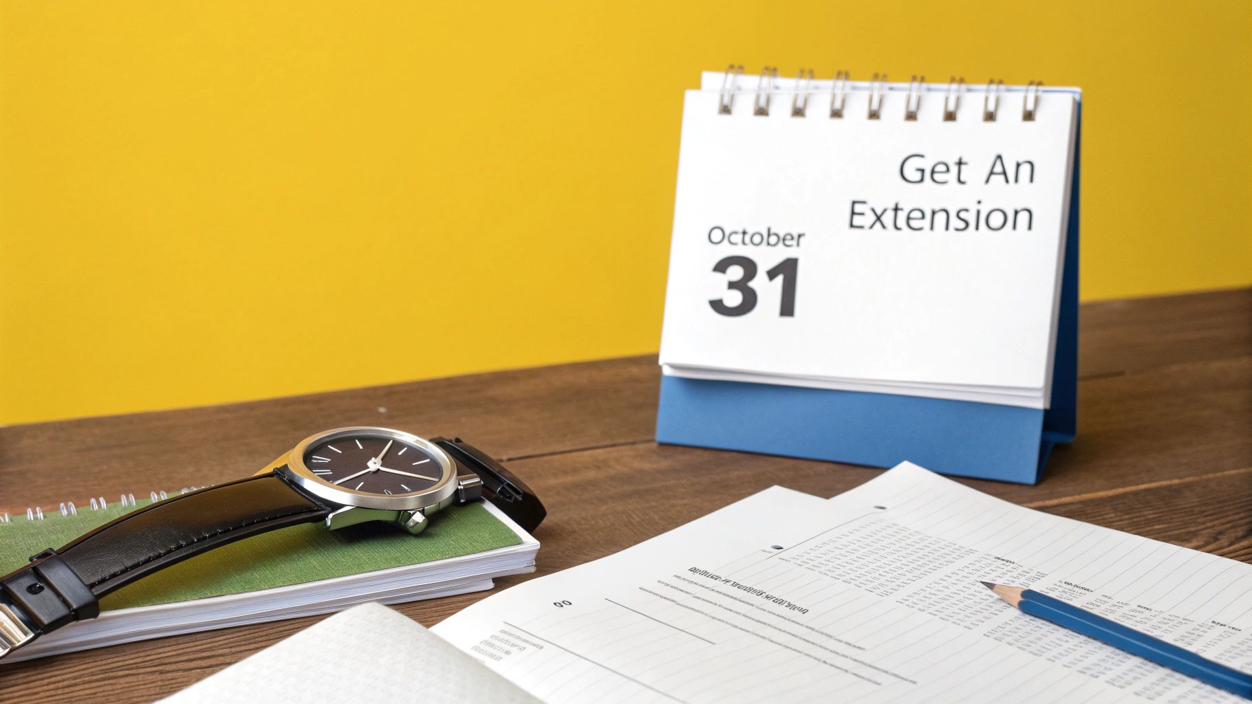 A person looking at a calendar, considering tax extension options.
