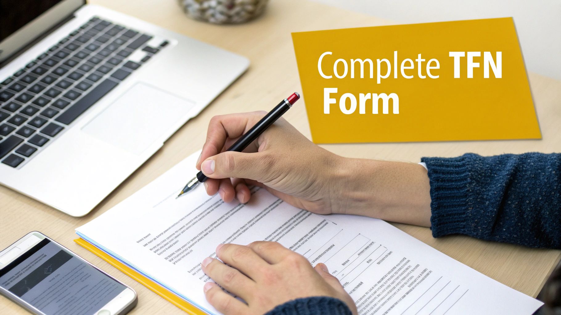 Person filling out a form on a laptop