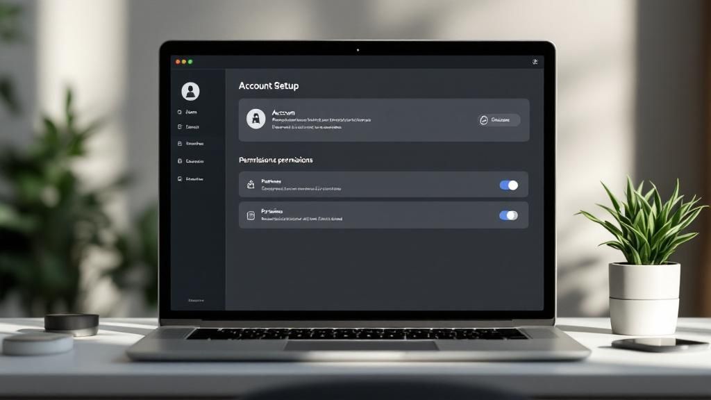 A graphic showing a user profile icon with a key, a padlock, and a checklist, symbolizing secure and systematic account setup and access provisioning.