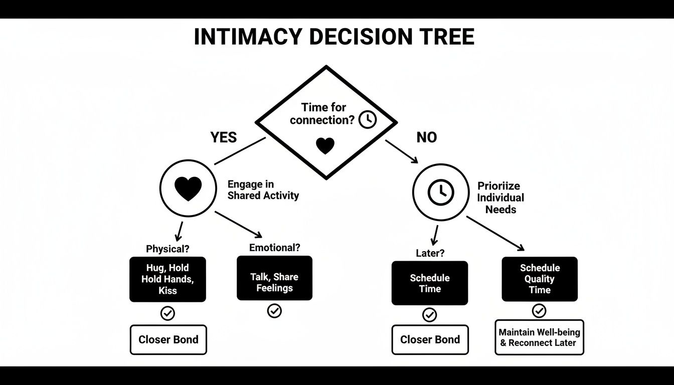 An Intimacy Decision Tree flowchart guiding users on how to connect with partners or prioritize individual needs.