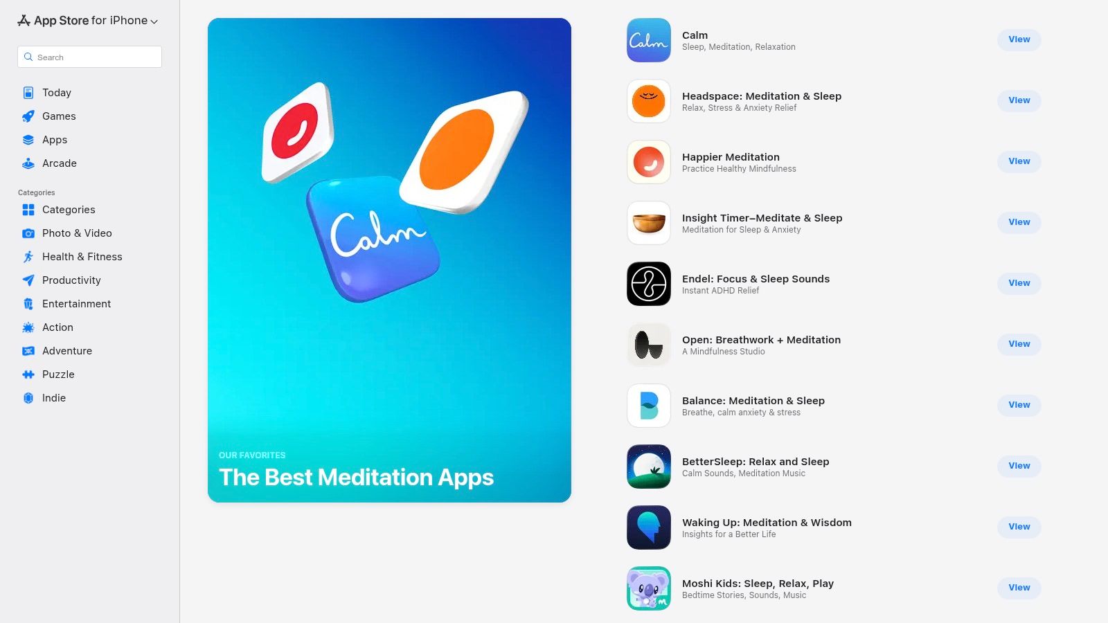 Apple App Store – The Best Meditation Apps (editorial collection)