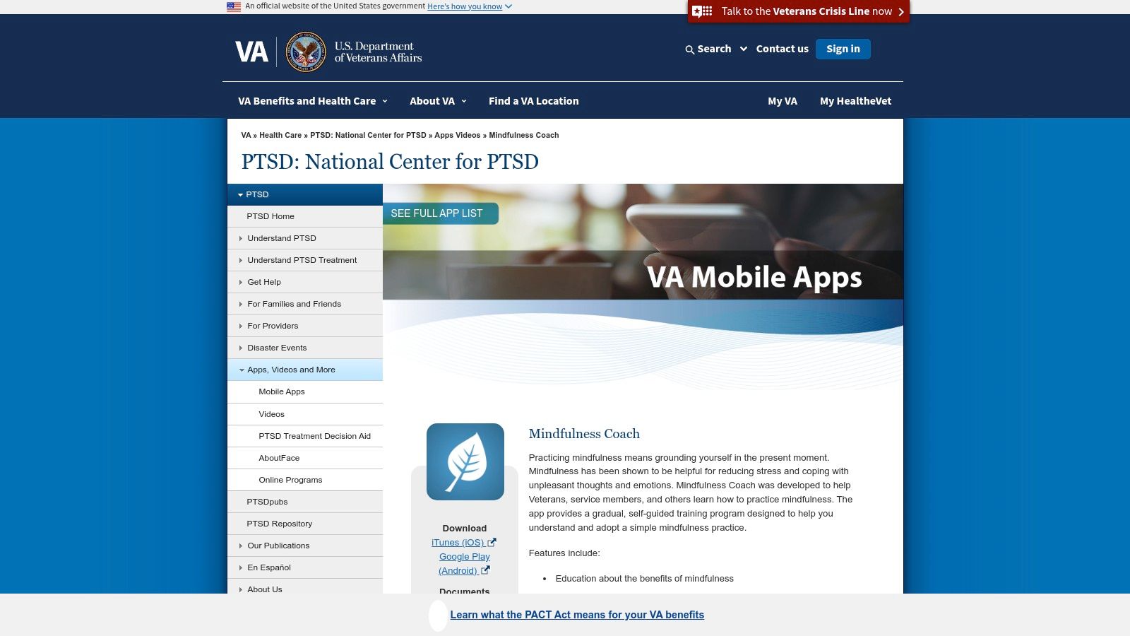 Mindfulness Coach (U.S. Department of Veterans Affairs)