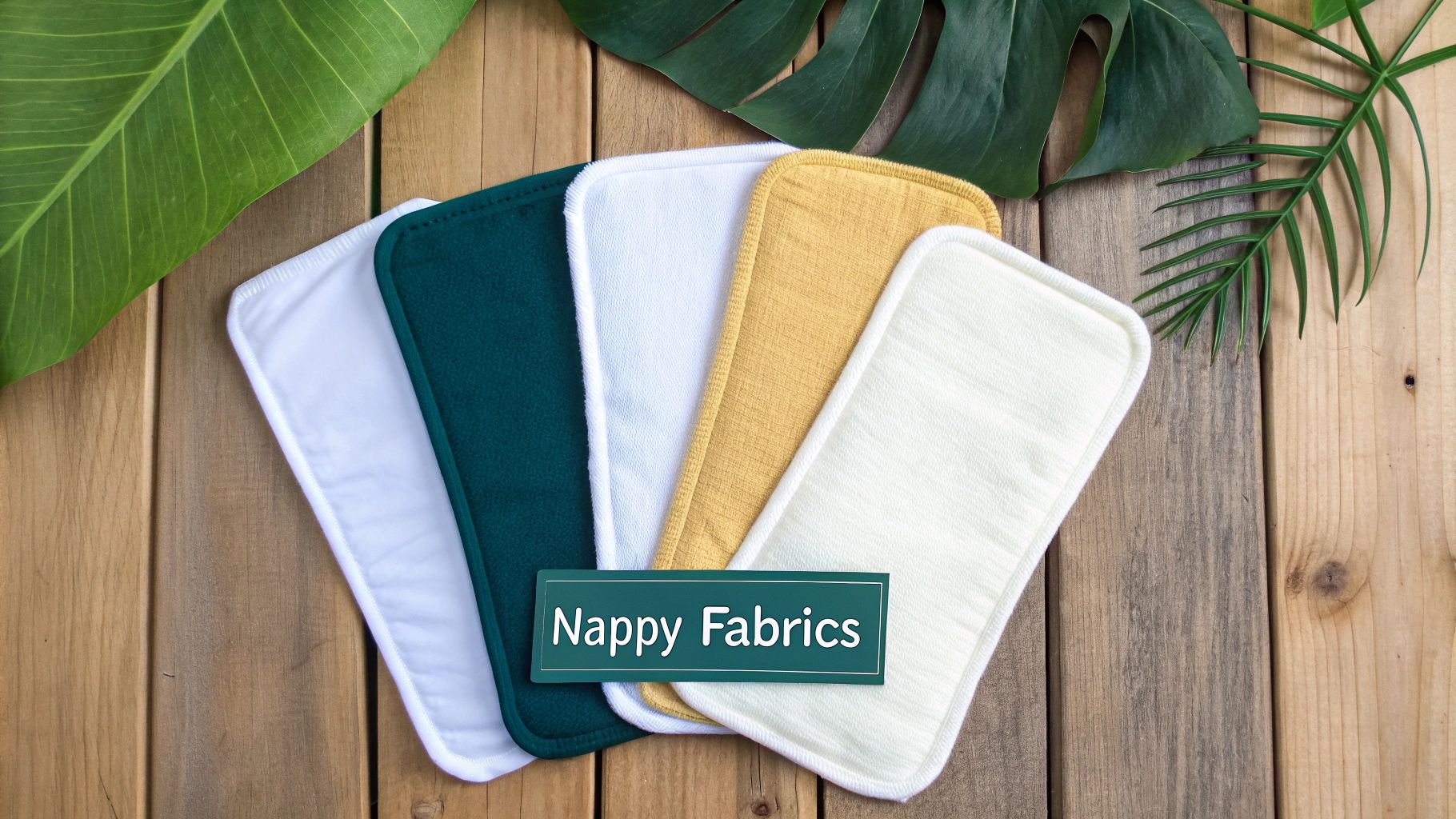A stack of clean, folded reusable nappy inserts made from different materials like bamboo and cotton.