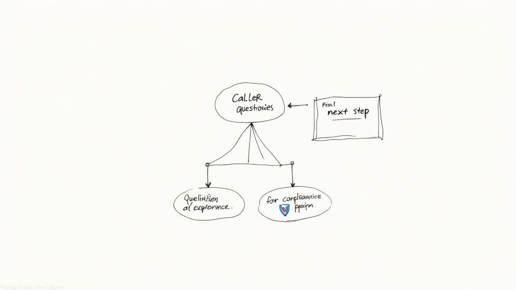 A hand-drawn flowchart diagram showing 'CALLER questionnaires' as a central step, with 'Final next step' pointing to it.